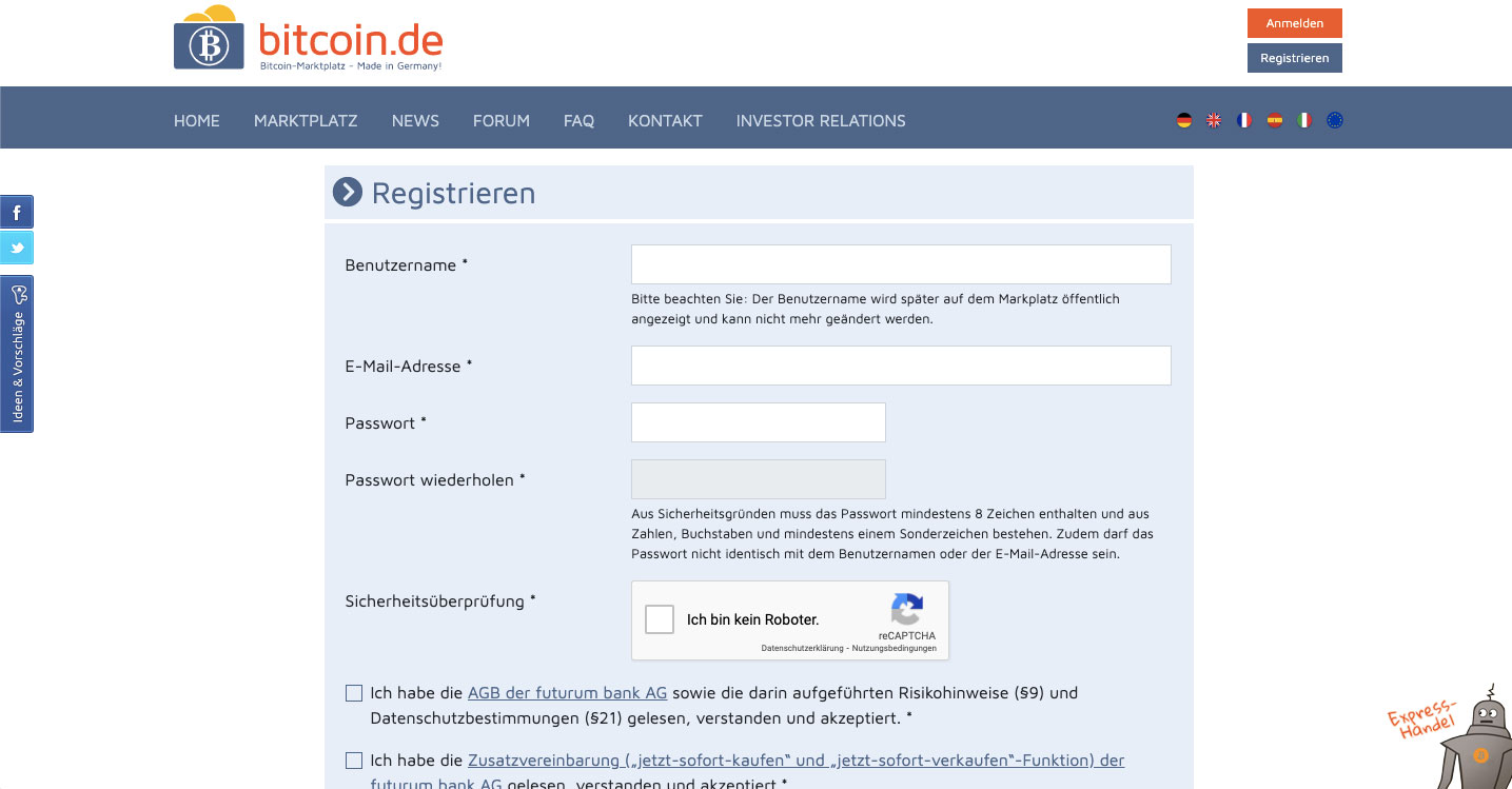 Registrieren bei bitcoin.de